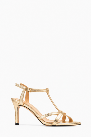 Sandalo pelle oro Mango 25