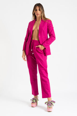 Tailleur giacca e pantaloni in lino fucsia