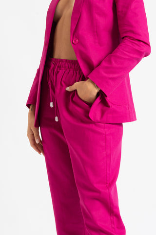 Tailleur giacca e pantaloni in lino fucsia