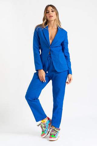 Tailleur giacca e pantaloni in lino bluette