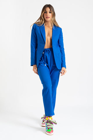 Tailleur giacca e pantaloni in lino bluette