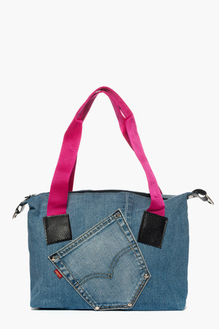 Stella denim bag and fuchsia handles