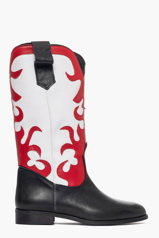 Stivali 289 pelle bianco nero e rosso