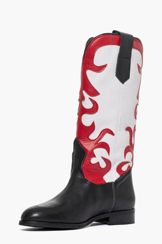 Stivali 289 pelle bianco nero e rosso