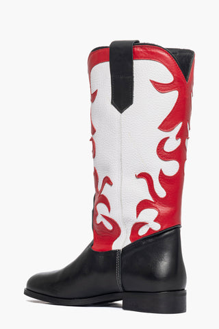 Stivali 289 pelle bianco nero e rosso