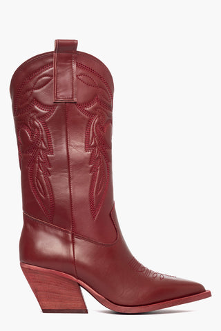 Stivali Irene Mers pelle bordeaux con ricamo