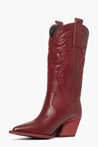 Stivali Irene Mers pelle bordeaux con ricamo