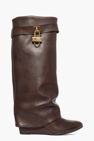 Stivali pelle testa di moro con risvolto e accessorio oro Cinzia 10