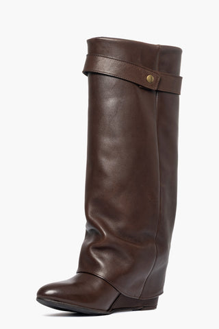 Stivali pelle testa di moro con risvolto e accessorio oro Cinzia 10