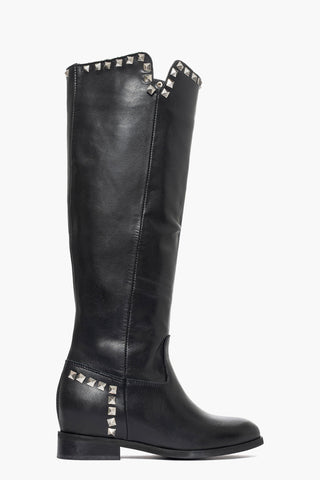 Stivali Roma 3 pelle nero con rialzo interno e borchie