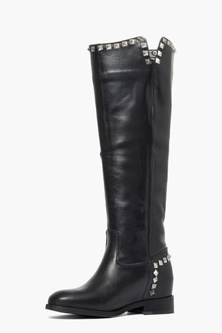 Stivali Roma 3 pelle nero con rialzo interno e borchie