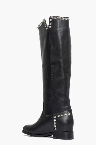 Stivali Roma 3 pelle nero con rialzo interno e borchie