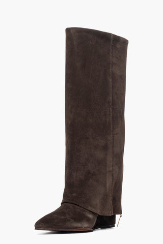 Stivali con zeppaa e risvolto con zip camoscio marrone 1719