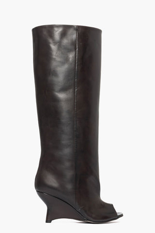 Stivale con zeppa gambale ampio spuntato pelle testa di moro Filo 002