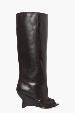 Stivale con zeppa gambale ampio spuntato pelle nero Filo 002