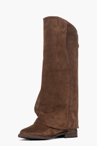 Stivali con rialzo e risvolto con clip camoscio marrone Roma 2027