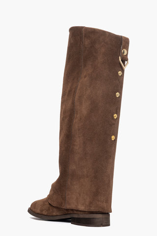 Stivali con rialzo e risvolto con clip camoscio marrone Roma 2027