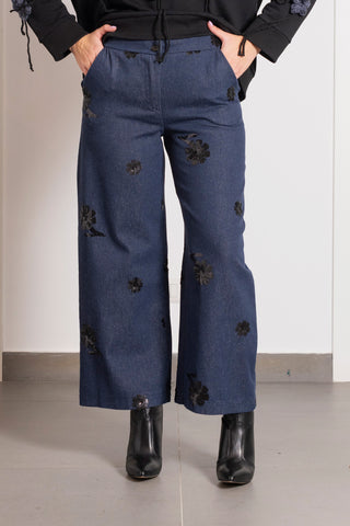 Pantalone Jeans blu ricamato Le Streghe