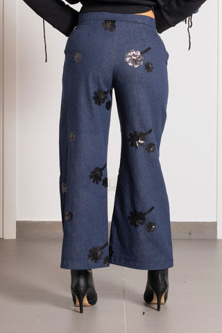 Pantalone Jeans blu ricamato Le Streghe