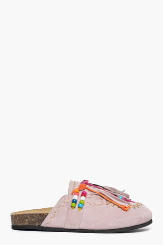 Ciabatta chiusa camoscio rosa con perline Vera 3