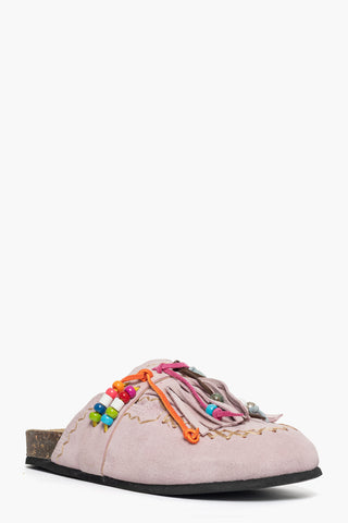 Ciabatta chiusa camoscio rosa con perline Vera 3