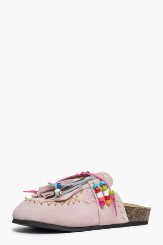Ciabatta chiusa camoscio rosa con perline Vera 3