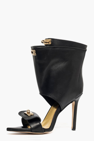 Sandalo pelle nero con accessorio oro Kiwi 13