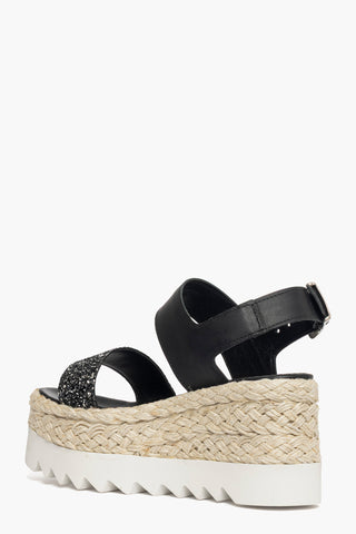 Sandalo zeppa Loly pelle nero e glitter