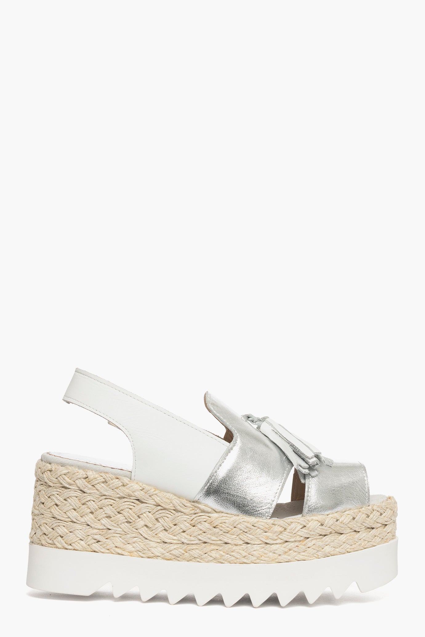 Sandalo zeppa Sony pelle argento e bianco - Main Image
