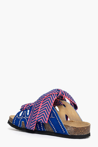 Strass slipper in blue suede Cambridge 1009