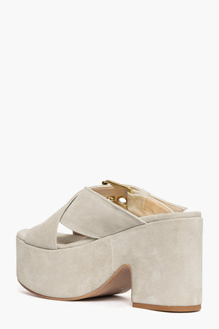 Sandalo sabot con fibbia oro camoscio beige Maracaibo 6