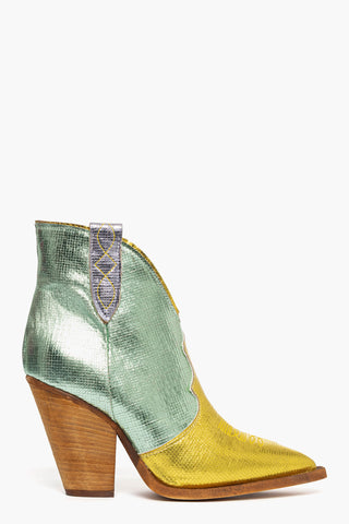 Gabriella Trend crac yellow, green and purple laminated ankle boots