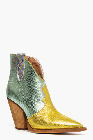 Gabriella Trend crac yellow, green and purple laminated ankle boots