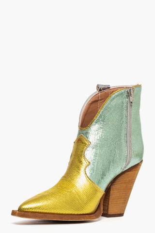 Gabriella Trend crac yellow, green and purple laminated ankle boots