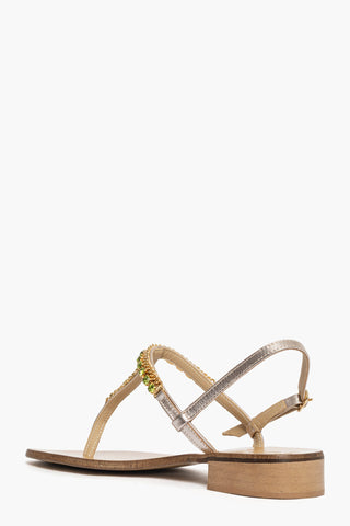 Sandalo infradito gioiello pelle oro pietre verdi Bijoux