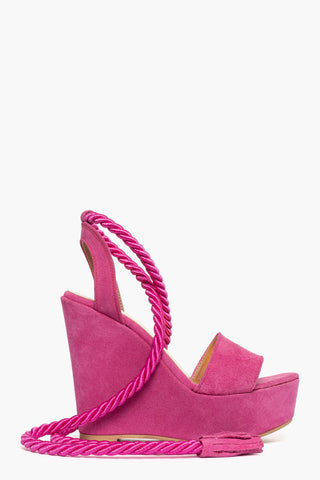 Sandalo con zeppa Carmensita corda camoscio fucsia