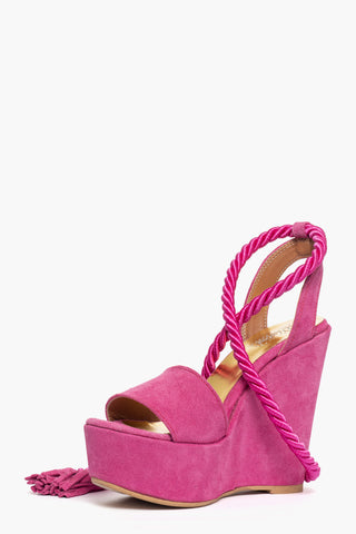 Sandalo con zeppa Carmensita corda camoscio fucsia
