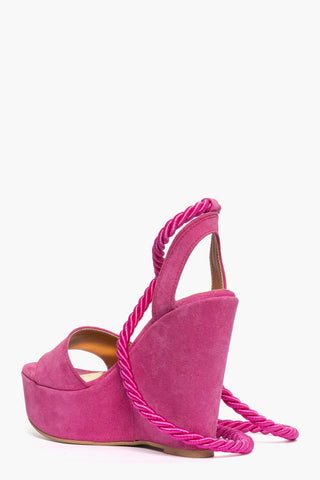 Sandalo con zeppa Carmensita corda camoscio fucsia