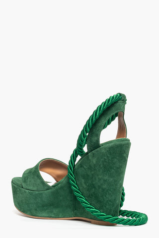 Sandalo con zeppa Carmensita Corda camoscio verde