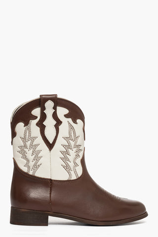 Stivaletti pelle marrone e pelle beige con ricami 298