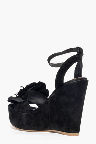 Sandalo con zeppa Carmensita Fiore camoscio nero