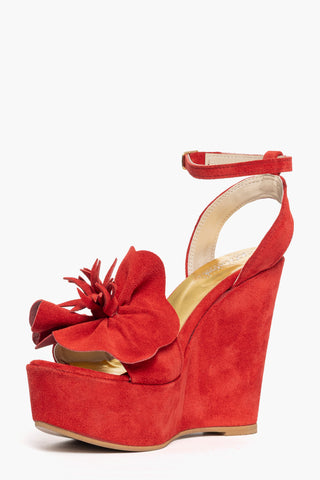 Sandalo con zeppa Carmensita Fiore camoscio rosso