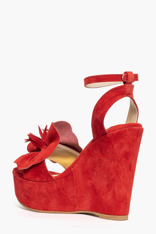 Sandalo con zeppa Carmensita Fiore camoscio rosso