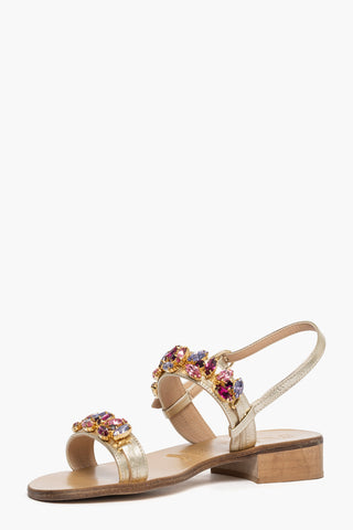 Sandali gioiello pelle oro e pietre rosa
