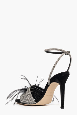 Sandali Aurora Piuma camoscio nero con strass e piuma