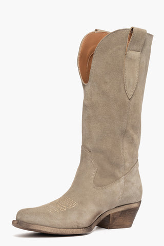 Stivali Oldwest 288 camoscio taupè con ricamo