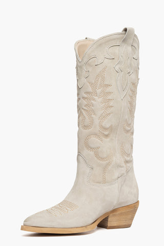 Stivali camoscio beige con ricamo 1296