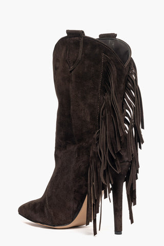 Stivaletti Sidney 14 camoscio cioccolato con frange