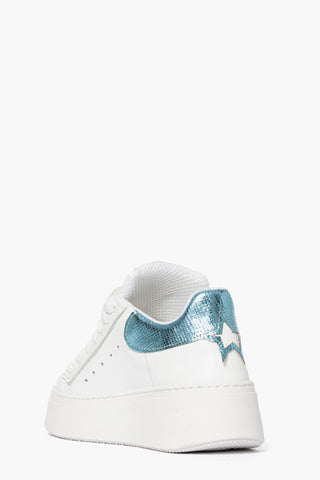 White leather sneakers with light blue inserts with Santiago Lux accessories