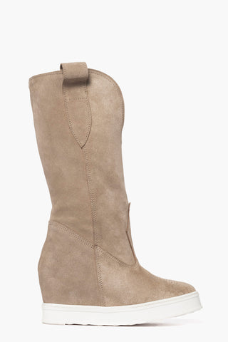 Full 288 Up boots in taupe suede with internal rise